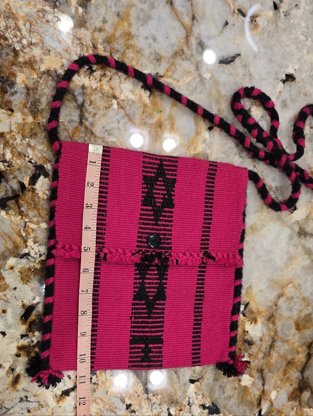 Handmade Crossbody Bag Satchel Geometric Woven Design Pink Black - Picture 6 of 6